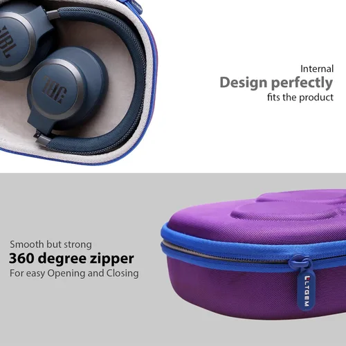 Miniatura 5 de LTGEM - Funda rígida de EVA para JBL Live 770NC/660NC/650BT/460NC/670NC/400BT/500BT y JBL Tune púrpura + gris