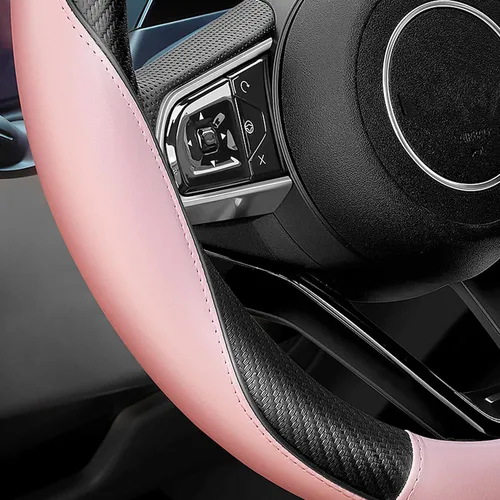 Miniatura 5 de YOGURTCK Funda antideslizante de piel de microfibra rosa claro suave para volante, universal de 15 pulgadas para mujeres y niñas, apta