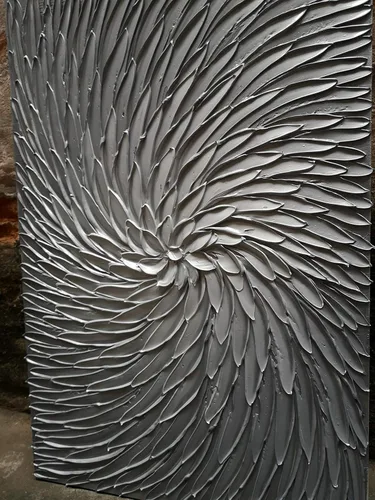 Miniatura 2 de YaSheng Art - Arte abstracto 3D pinturas al óleo sobre lienzo, textura de color gris plateado, arte abstracto moderno para decoración del hogar