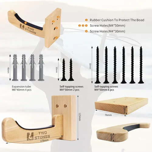 Miniatura 2 de TWO STONES Soportes para tabla de surf para la pared, Soporte para tabla de surf funciona como un soporte para tabla corta, tabla de espuma