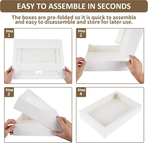 Miniatura 4 de Moretoes 30 cajas de galletas, 16 x 11 x 2.5 pulgadas, cajas de panadería con ventana para pasteles, pasteles, magdalenas, fresas cubiertas