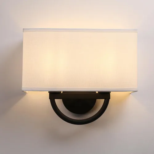 Apliques de pared industriales de 2 luces con pantalla de tela blanca, lámparas de pared vintage de doble cabezal para decoración de pasillo, Negro