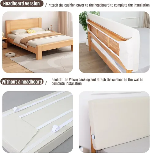 Miniatura 9 de Cabecera tapizada tamaño Queen, no necesita herramientas, cabecera montada en la pared con lino lavable extraíble, respaldo multifuncional (beige)