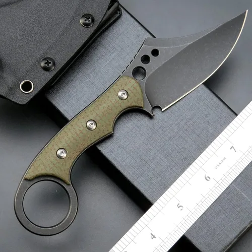 Miniatura 3 de C1116 Cuchillo de hoja fija, hoja de acero D2+mango Micarta cuchillo de supervivencia al aire libre con fundas Kydex (verde)