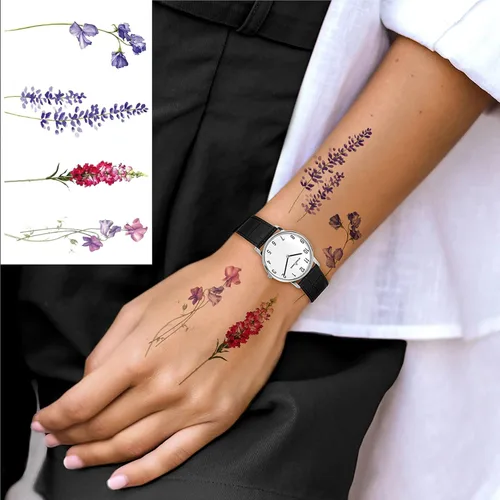 Miniatura 3 de COKTAK Lavander Tatuajes temporales de colibrí de flores.