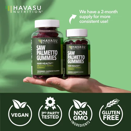 Miniatura 7 de Gomitas Saw Palmetto para hombres, suplemento bloqueador DHT para la salud del cabello y calvicie con patrón masculino, 60 unidades, apoya