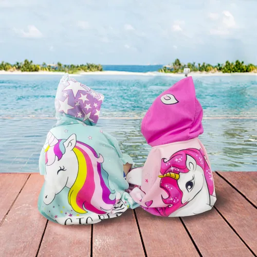 Miniatura 7 de growell Toallas de playa con capucha para niños, toalla de baño para niños de 4 a 10 años, toallas de piscina para niños, de secado rápido, poncho