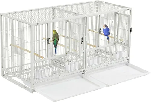 Miniatura 15 de Jaula Doble Apilable con Centro Dividido, Puertas de Caja de Anidación Lateral para Criador de Aves de Vuelo, Jaula Doble Rodante para Aviarios