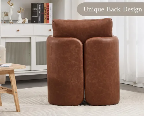 Miniatura 5 de EALSON Silla decorativa moderna tapizada de cuero, sillón de barril de mediados de siglo con cojín acolchado, cómoda silla de lectura para sala