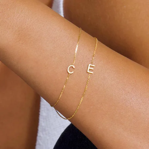 Miniatura 3 de Turandoss - Pulseras de oro con iniciales para mujeres y niñas - Joyería ideal para regalo - Pulsera chapada en plata u oro de 18 k con letras