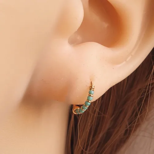 Miniatura 5 de Creations - Par de aretes de aro hechos a mano con cuentas de cartílago pequeño de 0.394 pulgadas, plata de ley 925, cuentas de color blanco, aros