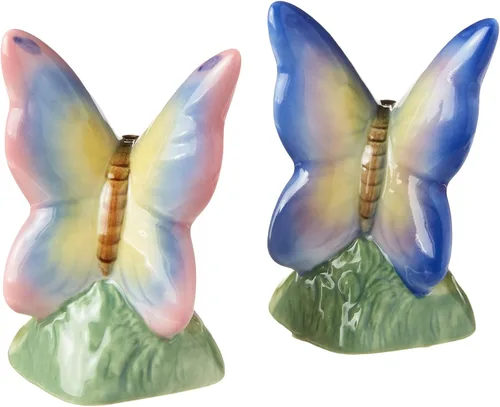 Miniatura 2 de Cosmos Gifts 20785 Juego de saleros y pimenteros de porcelana fina, diseño de mariposa, 3 pulgadas de alto