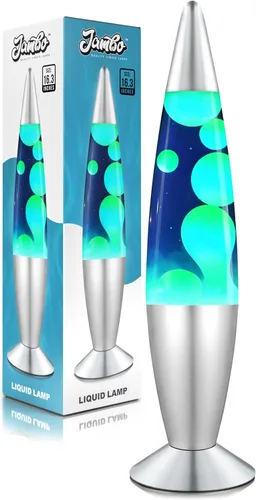 JAMBO Hermosa lámpara de 16 pulgadas, azul con cera amarilla/verde, luz líquida relajante, luz nocturna, decoración del hogar, sala de estar,