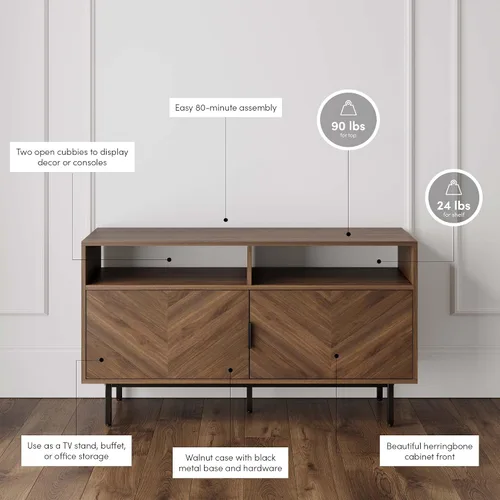 Miniatura 3 de Nathan James Mina - Soporte moderno de TV, gabinete de entretenimiento, consola con puertas de almacenamiento de ratán natural, detalles de latón