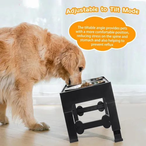 Miniatura 5 de Marchul Cuencos elevados para perros, cuencos elevados de agua para alimentos para perros con 2 cuencos gruesos de acero inoxidable, 4 alturas