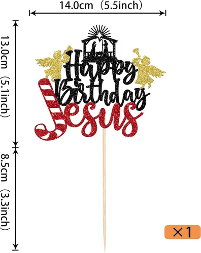 Miniatura 2 de Rsstarxi 1 Paquete Decoración para Pastel Feliz Cumpleaños Jesús con Purpurina Natividad Navidad Palillo para Pastel Decoraciones de Pastel