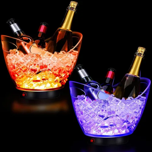 Miniatura 10 de Umigy Cubo de hielo de plástico transparente de 5L LED de 5 L, luz de gran capacidad, enfriador LED colorido RGB con luces para champán, vino