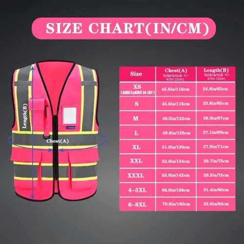 Miniatura 3 de AYKRM 11 color alta visibilidad reflectante chaleco de seguridad para mujeres hombres bolsillo cremallera ANSI/ISEA estándar Rosa