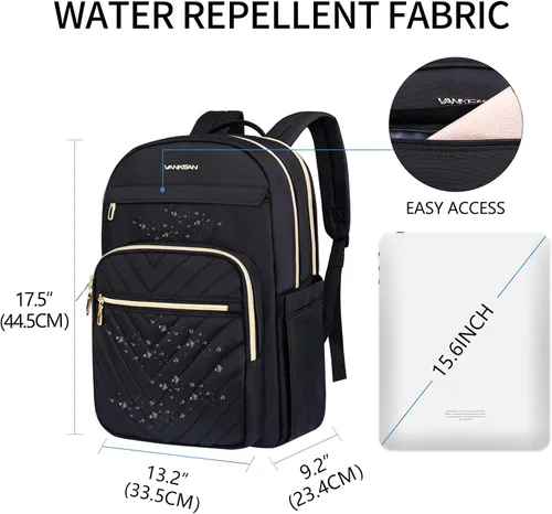 Miniatura 2 de VANKEAN - Mochila para laptop de 17.3 pulgadas para mujeres y hombres, bolsa de trabajo de moda con puerto USB, mochilas impermeables