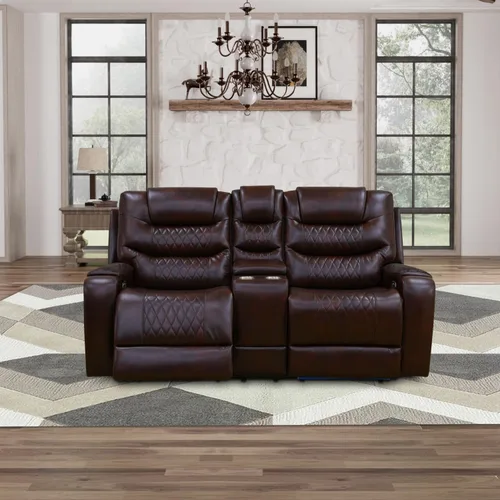 Miniatura 8 de Sofá reclinable eléctrico, sillón reclinable de cuero con LED/almacenamiento, sillón reclinable de cine en casa de 3 plazas, sofá de cuero negro