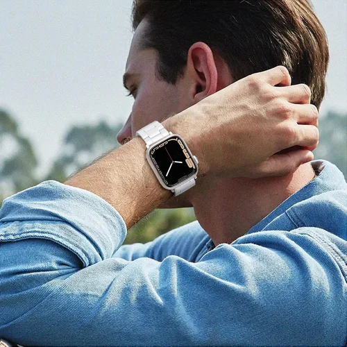 Miniatura 6 de Compatible con Apple Watch Band de 1.614 in, 1.575 in, 1.496 in o 1.929 in, 1.772 in, 1.732 in, 1.654 in, correa de repuesto de resina ligera Blanco
