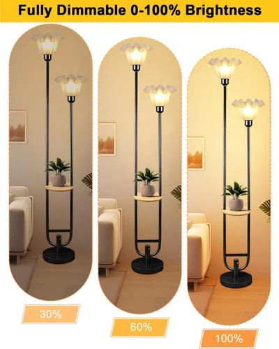 Miniatura 2 de Lámparas de Pie Regulables de Flores con Mesa, Lámpara de Pie Floral de 2 Luces, 3000K Blanco Cálido Estilo Candelabro Lámpara de Pie Moderna