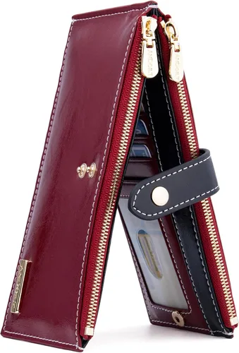 Miniatura 10 de ANDOILT - Cartera de cuero genuino para mujer con bloqueo RFID para tarjeta de crédito con cremallera