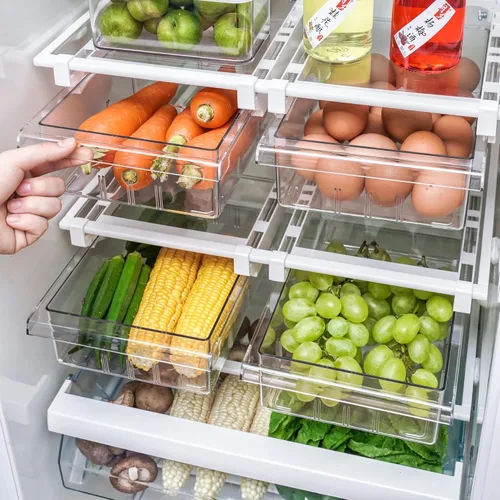 Miniatura 7 de YekouMax Organizador de refrigerador, contenedores organizadores de refrigerador, extraíble con asa, caja de almacenamiento para estante