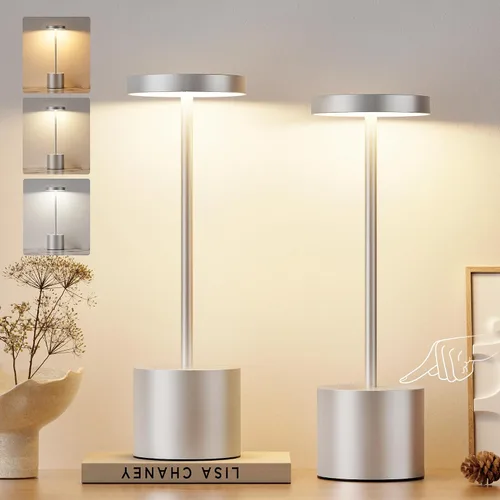 Miniatura 12 de Lámpara de mesa inalámbrica negra, lámparas con batería recargable de 4000mAh, lámparas LED inalámbricas para exteriores con atenuación continua