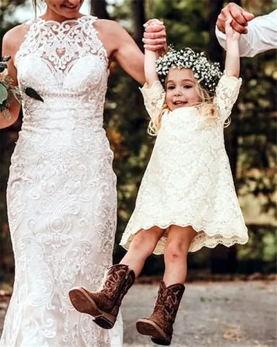 Miniatura 5 de Vestido de niña con flores, vestido de encaje con manga de 34