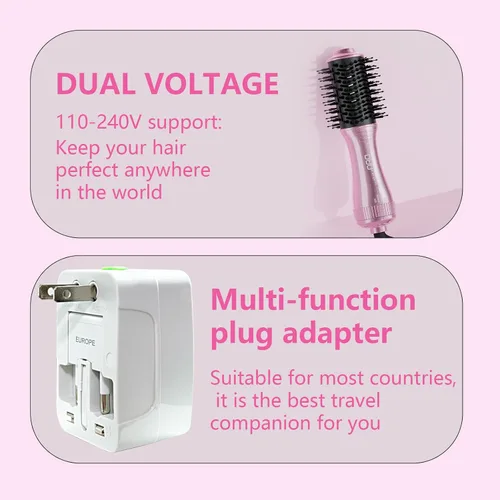 Miniatura 3 de DAN Technology Cepillo secador de pelo automático de doble voltaje, 110 V-120 V/220 V-240 V, cepillo de viaje, cepillo secador de pelo pequeño