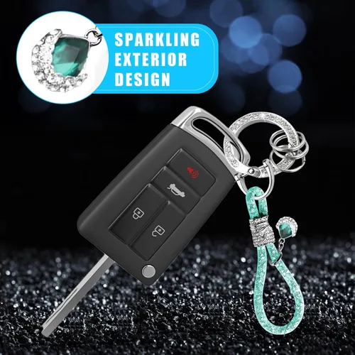 Miniatura 4 de Ziciner Llavero de cristal brillante para mujeres y niñas, llavero de automóvil con purpurina, accesorios universales para llavero (verde)