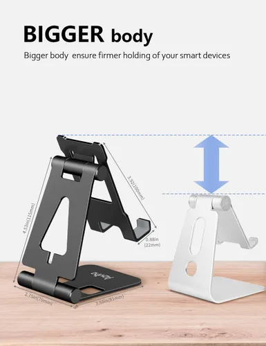 Miniatura 5 de Aoviho Soporte plegable para teléfono celular para escritorio, soporte ajustable para oficina, videollamadas y transmisión, base de teléfono de Negro