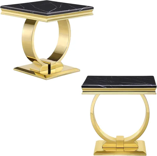 Miniatura 12 de Asday Mesa auxiliar dorada, moderna mesa auxiliar negra para sala de estar con base en U de metal dorado, mesa auxiliar cuadrada para sofá, sala