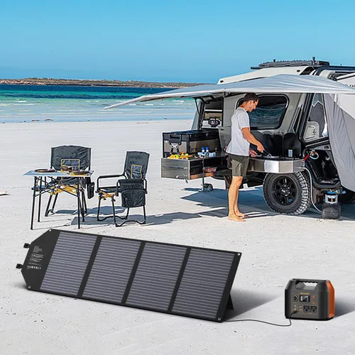 Miniatura 2 de EnginStar Panel solar plegable de 100 W con salida de CC de 18 V para estaciones de energía portátiles EnginStar/Jackery/Rockpals/Flashfish, Negro