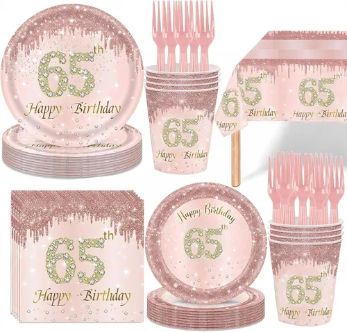 Miniatura 8 de 121 piezas de suministros para fiesta de 40 cumpleaños, platos, servilletas, tazas, tenedores, mantel, decoración temática de 40 cumpleaños en oro