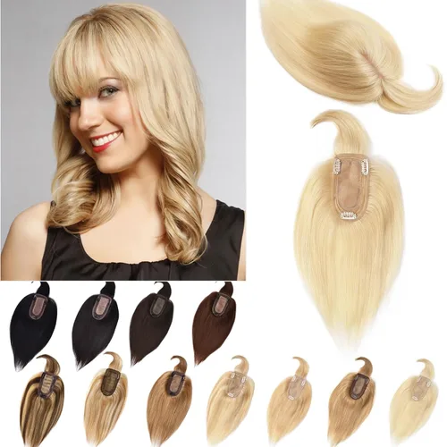 Miniatura 26 de Toppers de cabello humano real para mujeres con cabello delgado, 6 pulgadas, marrón oscuro