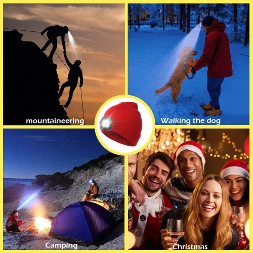 Miniatura 38 de CENSGO Gorro unisex con luz LED recargable por USB, regalos para papá, padre, hombres, marido, cálido gorro de punto