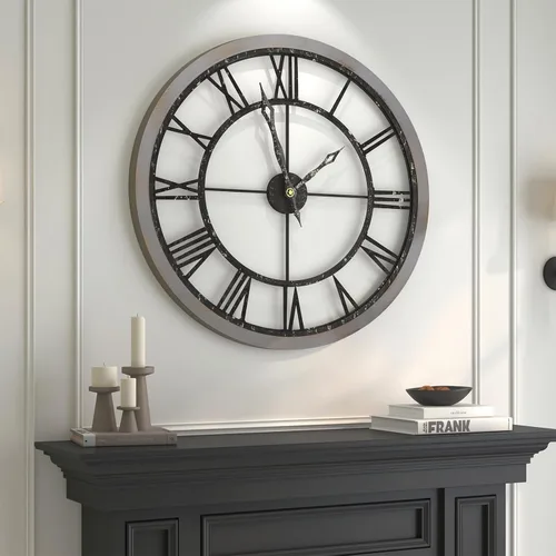 Miniatura 28 de Reloj de pared negro de 16 pulgadas decorativo, moderno reloj de metal para sala de estar, funciona con pilas, silencioso, sin tictac, números
