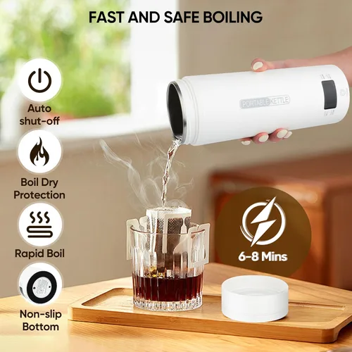 Miniatura 7 de Hervidor eléctrico portátil, hervidor de té de viaje, calentador de café de caldera de agua caliente pequeña 15.2 fl oz, acero inoxidable 316, 4