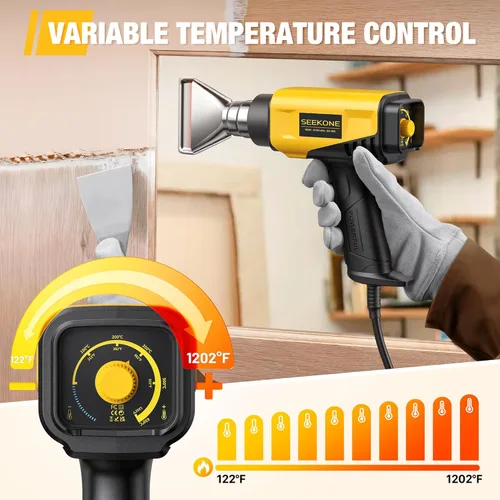 Miniatura 3 de Seekone Pistola de calor de 1800 W Diseño compacto Pistola de aire caliente resistente Control de temperatura variable de 122 ℉-1202 ℉ (50 ℃- 650 ℃)