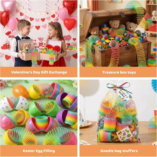 Miniatura 4 de JOHOUSE Rainbow Magic Spring Party Favores para niños, 12 piezas de plástico colorido de primavera juguete caja del tesoro juguetes de masa de juego