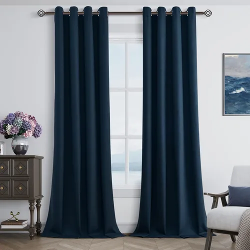 Miniatura 50 de Cream Linen Blackout Curtains 90 Length 2 Panels Set for Living Room Bedroom, 100% Black Out Thermal Insulated Linen Drapes, Room Darkening Grommet