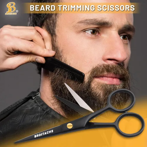 Miniatura 5 de Tijeras profesionales para barba y bigote de 5 pulgadas, tijeras de acero alemán para barba vienen con peine para bigote, peine para barba y bolsa