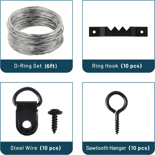 Miniatura 4 de Mr. Pen - Kit negro para colgar cuadros de 220 piezas, clavos, ganchos y herrajes