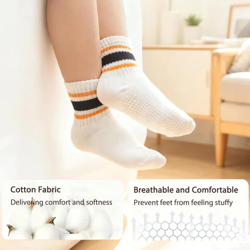 Miniatura 5 de Calcetines antideslizantes de agarre para niños pequeños con suela antideslizante, calcetines de algodón unisex para bebés, niños y niñas, 6 pares