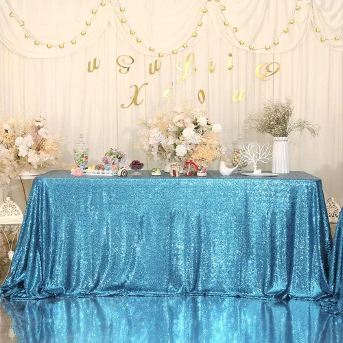 Miniatura 11 de Juya Delight Mantel rectangular de lentejuelas color azul bebé de 50 x 80 pulgadas para fiesta, cena, banquete, festival, boda, aniversario