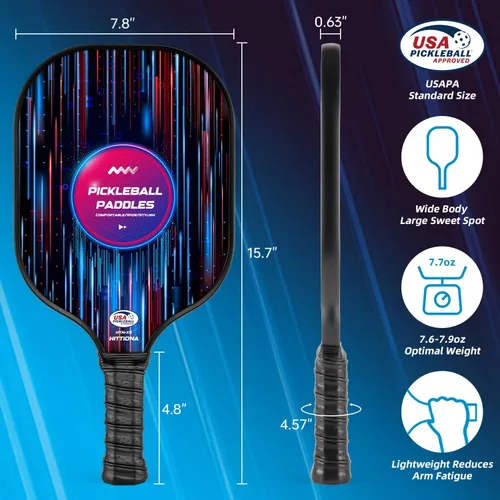 Miniatura 6 de Juego de 2 palas de pickleball de fibra de vidrio para principiantes, raquetas de pickleball aprobadas por USAPA, paquete de 2 con 4 bolas