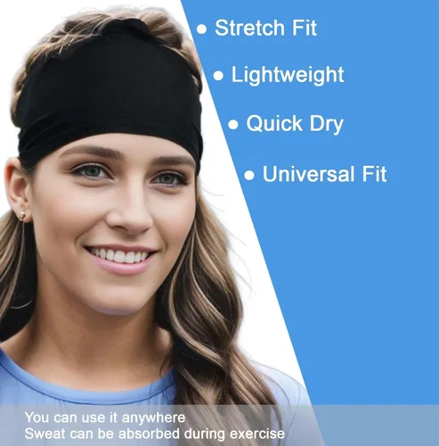 Miniatura 2 de Diadema negra de entrenamiento para mujer con agarre de silicona (paquete de 5) banda de sudor antideslizante para correr, ejercicio, gimnasio, yoga