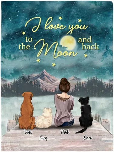 Miniatura 9 de Gossby Manta de forro polar personalizada con texto en inglés «I Love You to the Moon & Back» – Amante de perros, avatar, nombre – Día de la Madre